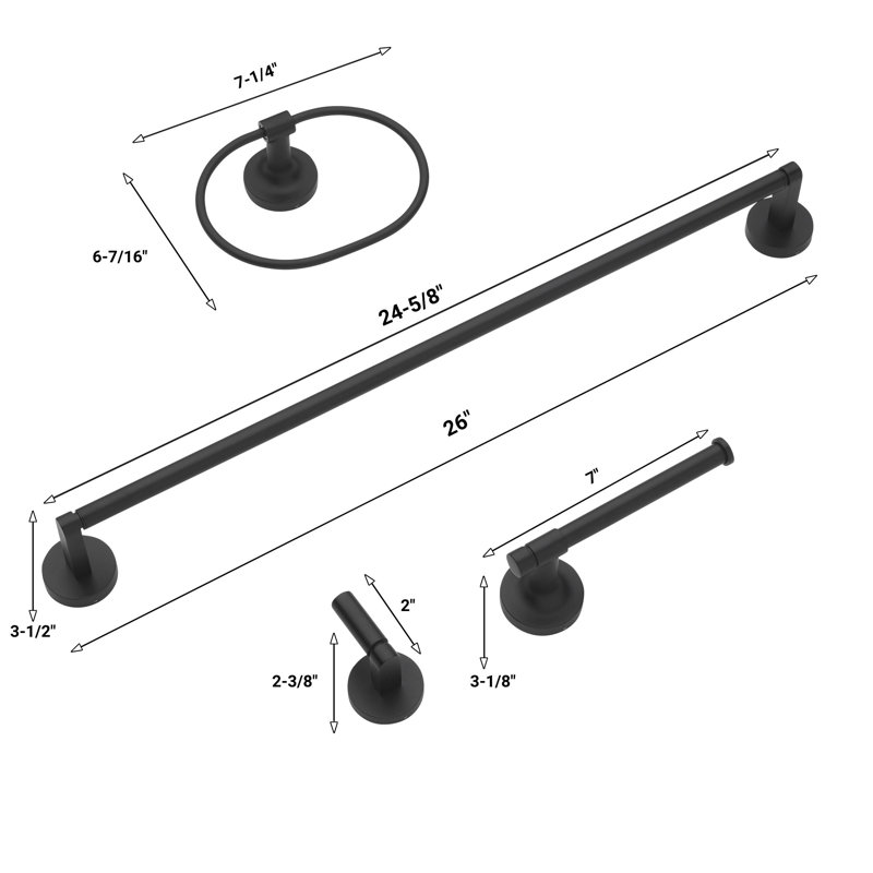 Ensemble de quincaillerie de salle de bain 4 pièces Avalon - 9024-Kit-RD, Noir mat