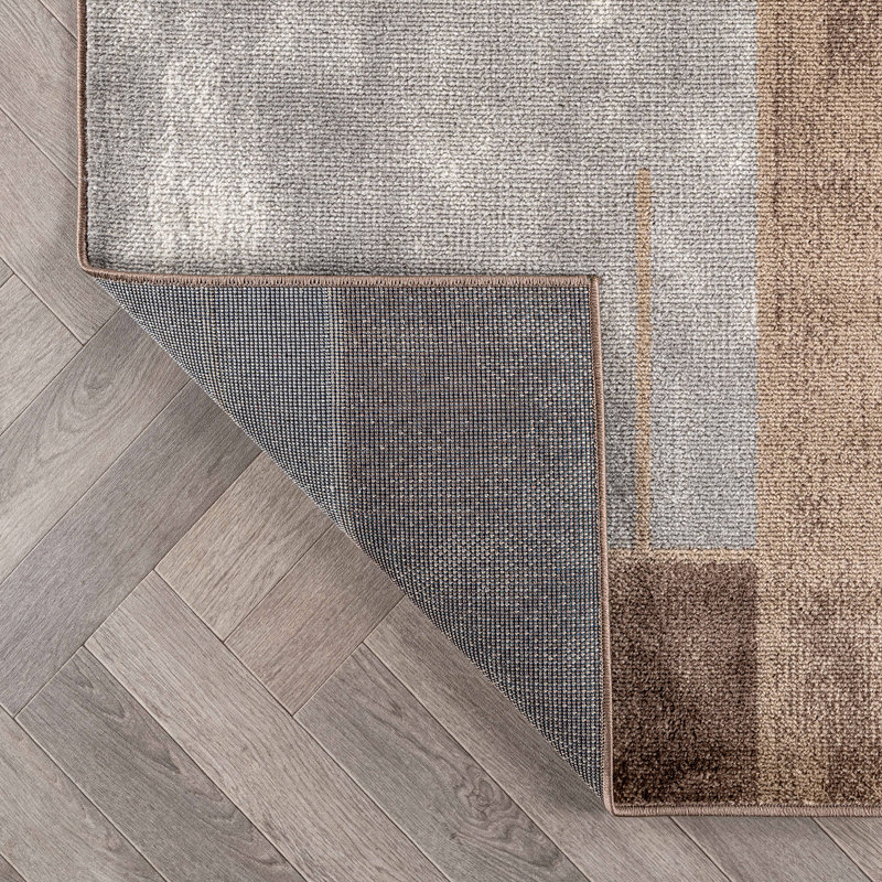 Modern Linear Area Rug Clean Contemporary Design, Brown, Rectangle 7'10" x 10'