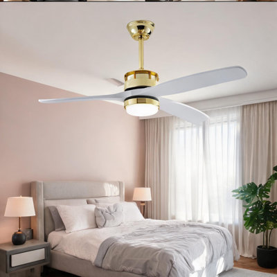 Gold+White 52 in Ceiling Fan with Remote Operation, Seasonal Airflow and DC Motor, LED Illumination