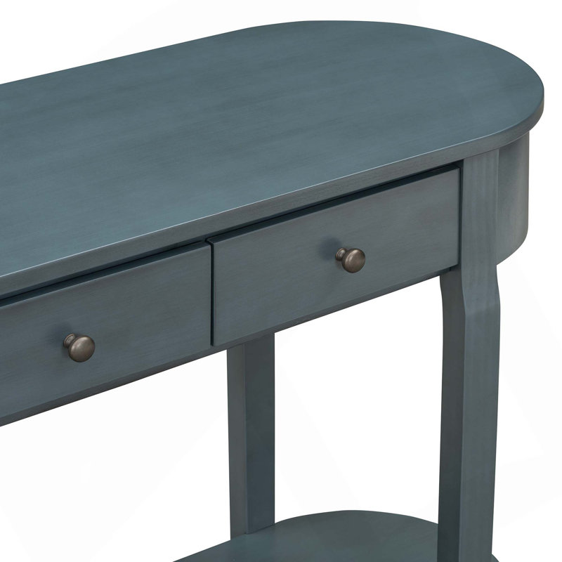 Elegant Retro Console Table With Curved Design & Smooth Glaze, Navy