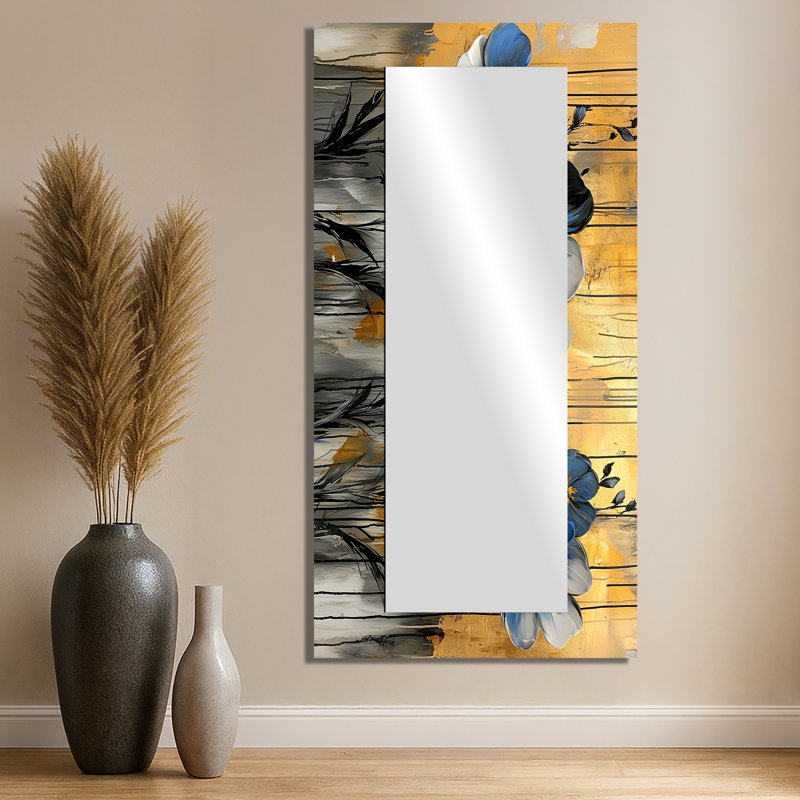 Minimalisme coquelicots or tropical symphonie - art mural miroir floral décoratif - imprimé sur métal, 28 po x 55 po