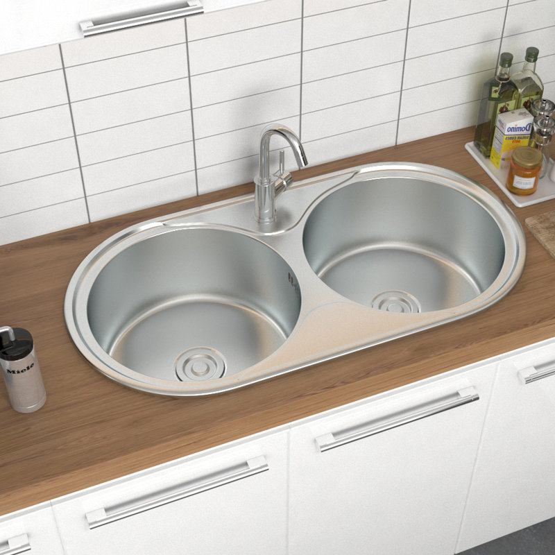 Belfry Kitchen Shaunna 450mm W Double Bowl Stainless Steel Drop-In Kitchen Sink with 1 Faucet Hole
