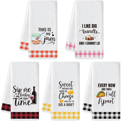 Funny Kitchen Dish Towel - 5Pcs Cute Food Theme Kitchen Dishcloth Check Absorbent Drying Cleaning Dishcloth Bar Hilarious Hand Towel Gift For Baking Lover Housewarming 