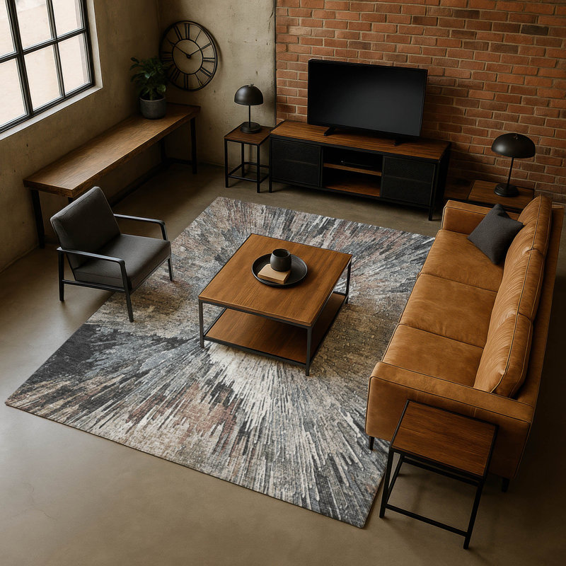 Premium Machine Washable Mayfield AMF2283 Abstract Rug, 9' x 12', Brown