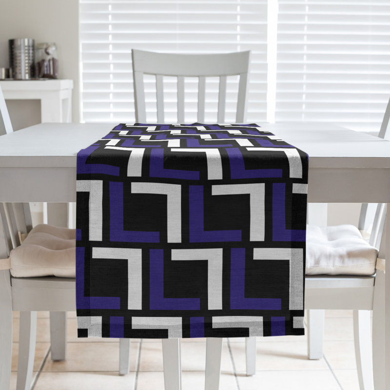 Carolina Geometric Table Runner, 72" x 16", Cotton, Purple/White/Black