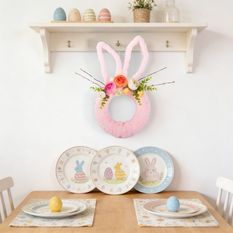 Couronne de pâques en forme de lapin de Pâques convenant à une vitrine suspendue ou à une décoration générale de Pâques / printemps