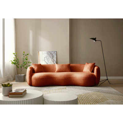 Mid Century Modern Curved Sofa,  Boucle Fabric Couch For Bedroom, Office, Apartment, Orange
