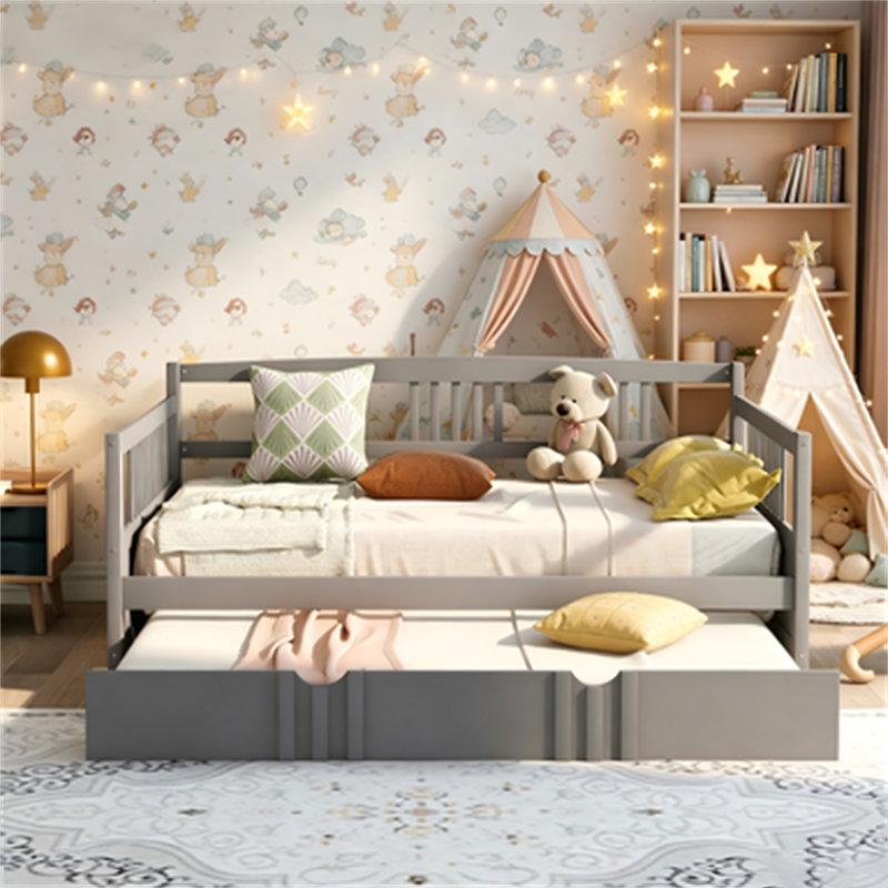 Lit de jour avec couchette en bois, Gris