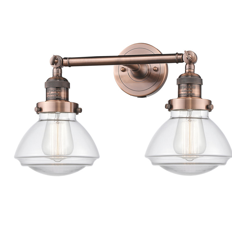Éclairage pour salle de bain 2 lumières Chesterville, Ampoule DEL 6 watts Vinage, Transparent, Cuivre antique