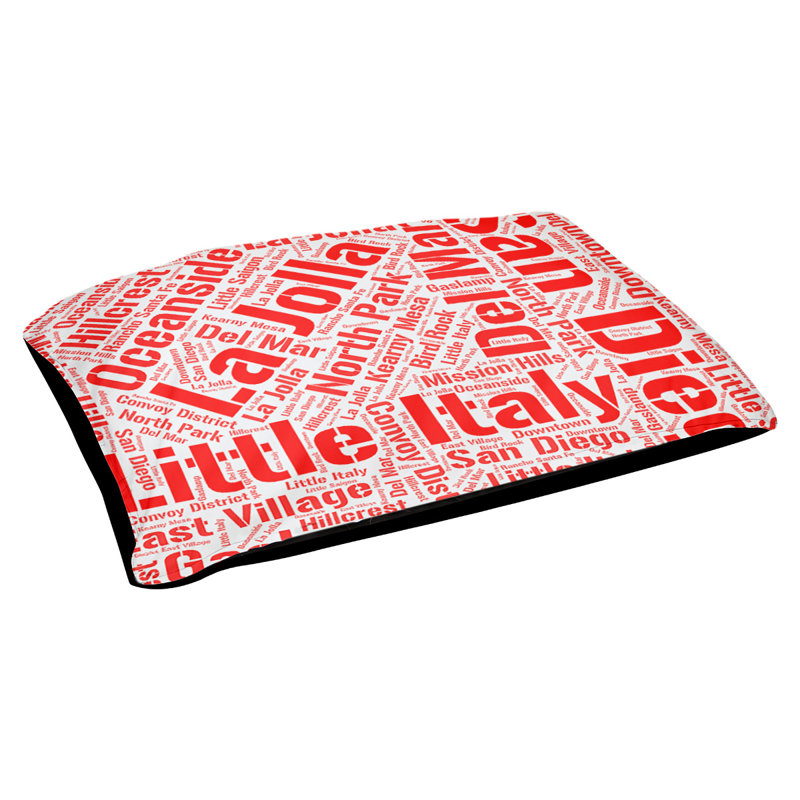 Coussin de chien « districts », Très grand (H 17 po x l 50 po x P 40 po), Rouge, San Diego