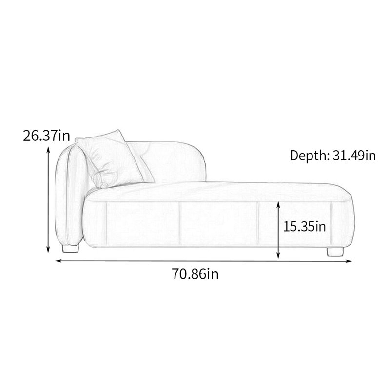 Chaise longue rembourrée Kurtlin, Accoudoir à gauche (vu de face), Beige