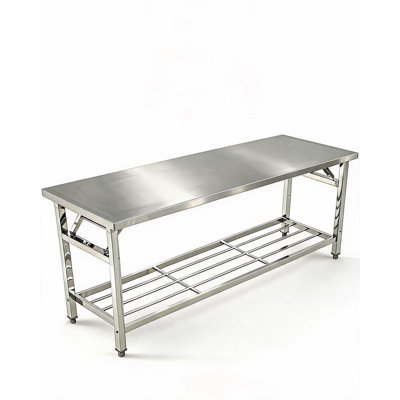 Folding Stainless Steel Prep Table with Undershelf, Heavy-Duty Portable Kitchen Island Workstation