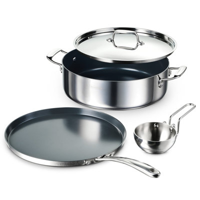 Tramontina Utsava Tri-Ply Ceramic Clad Stainless Steel Pots and Pans Set (Set of 3)