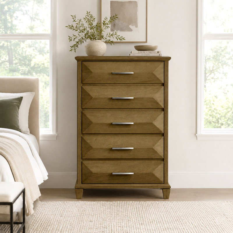 Claypoole Transitional 30" W 5 Drawer Chest, Antique Oak