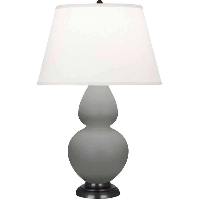 Lampe de table double gourde 30 po, Blanc blanc, H 31 po x l 19 po x P 19 po, Bleu minuit mat / bronze patiné foncé