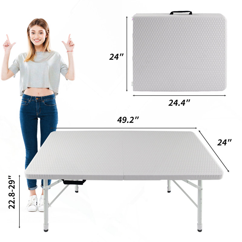 Table pliante en rotin de 4 pi pour l'intérieur et l'extérieur, rotin de table pliable portatif tressé, Blanc