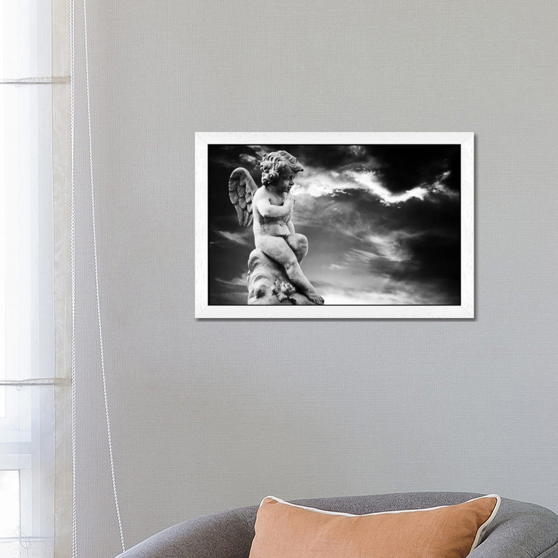 Angel Sculpture - Print on Canvas, 66.04 cm H x 45.72 cm W, White Framed