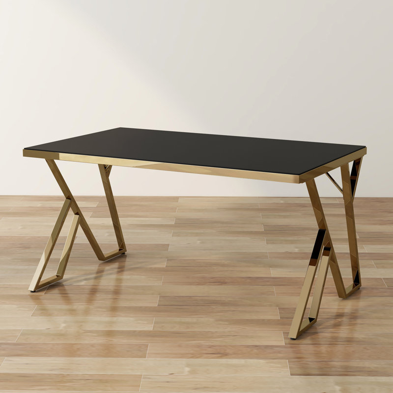 Sherry Glass Top Metal Base Dining Table, Black