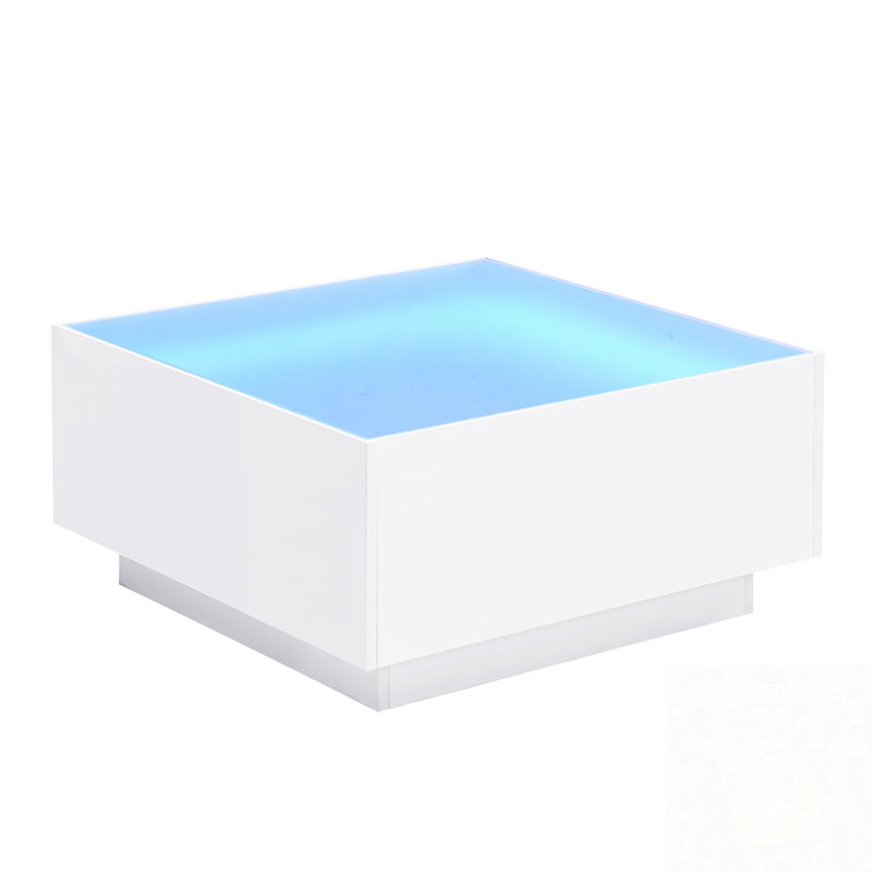 Table basse carrée avec 16 lumières à DEL de couleur, Blanc