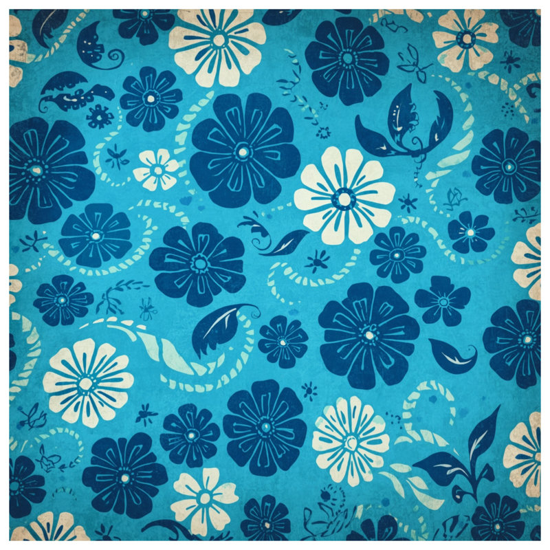 Blue Floral Pattern Bath Mat, 34in W x 21in L