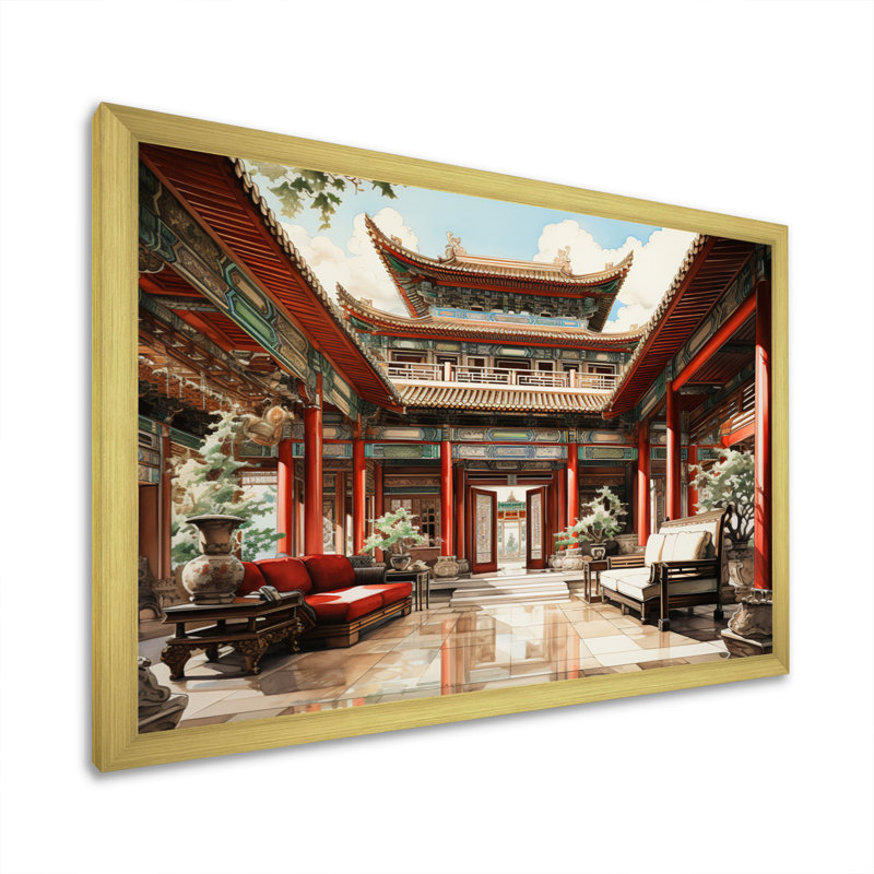 Makinzey China Art Imperial Palace I - reproduction d'art, H 34 po x l 44 po x P 1,5 po, Cadre doré à une seule photo