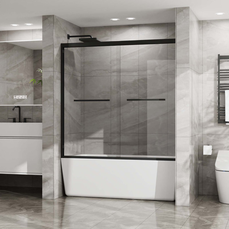 Double porte de douche coulissante. Cabine de douche à cadre en aluminium H avec verre trempé transparent de type CCSC, quincaillerie en acier inoxydable