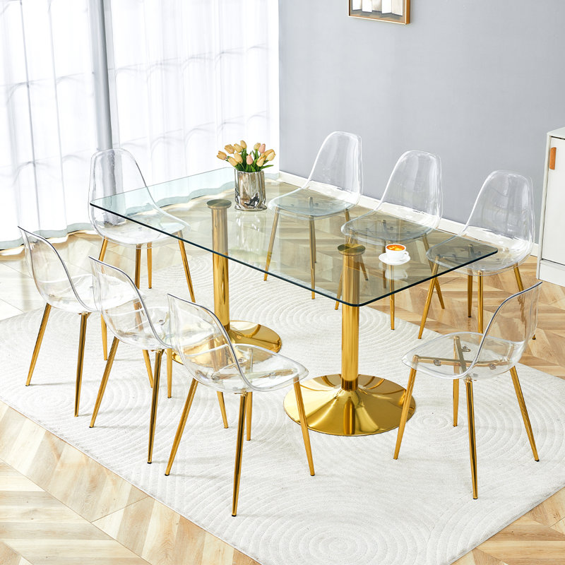 Ensemble de table de salle à manger 71 ", ensemble de table de salle à manger moderne avec plateau en verre et base ronde en or