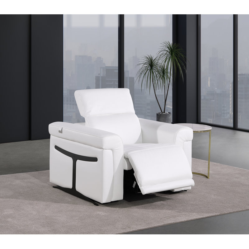 Doniece Top Grain Italian Leather Power Recliner, White
