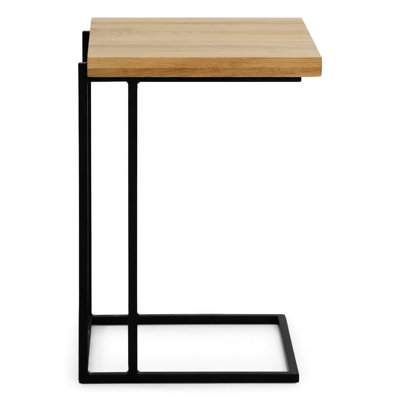 Table d'appoint en chêne avec accoudoirs ou méridienne, plateau solide avec finition savon, structure en métal noir, offre des collations et des boissons de 16,78 po de largeur, 23,24 po de hauteur et 10,86 lb de poids.