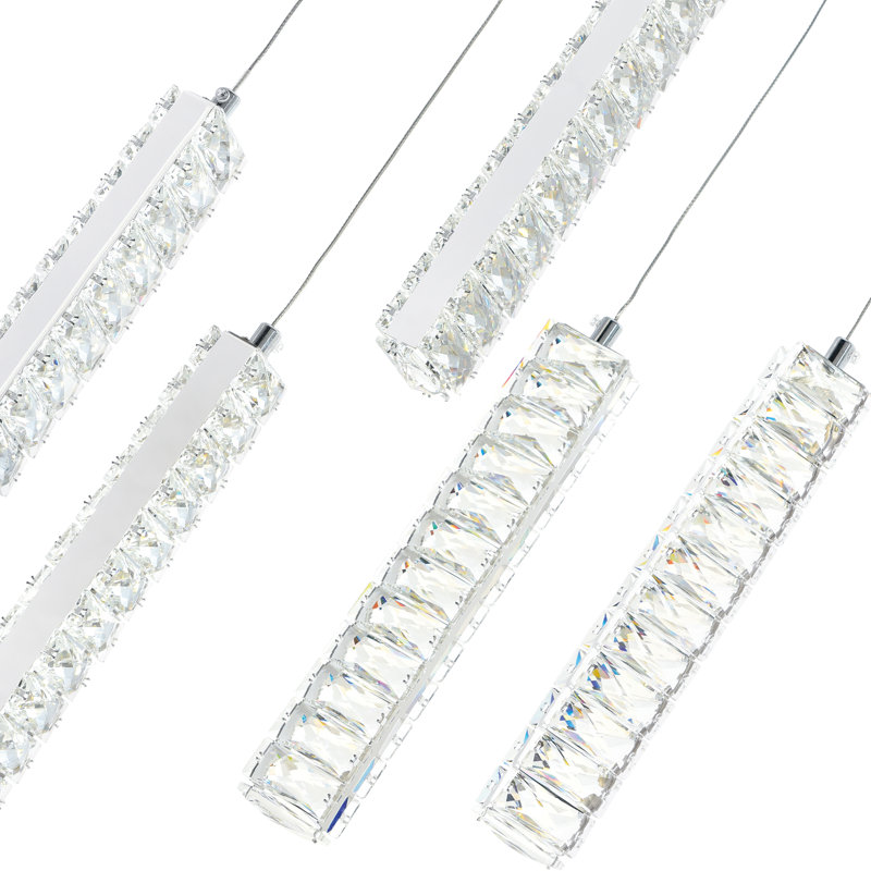 Lustre moderne de 20 po à DEL avec finition chromée pour le salon, la salle à manger et la chambre à coucher - DEL intégrée - Hauteur réglable