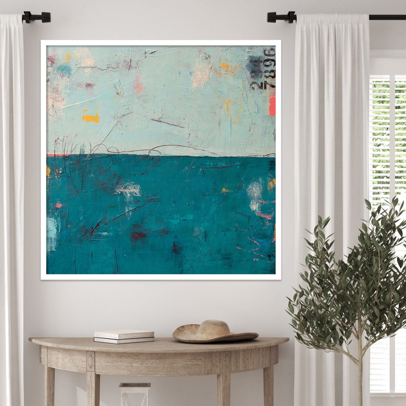 Blue Bay Hideaway Print by Erin Ashley, 33" H x 34" W, White