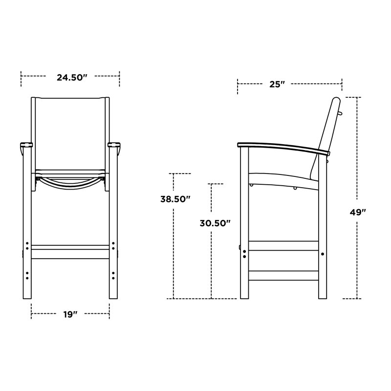 Chaise de bar POLYWOOD Coastal, Toile de jute / noir