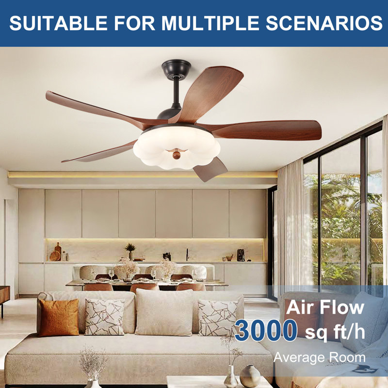 46" 5-Blade Walnut Ceiling Fan with LED Light,Remote Control,6-Speed,Reversible Airflow,Dimmable Lighting,Height-Adjustable for Living Room Covered Patios