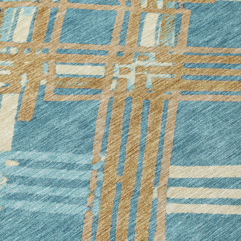 Machine Washable Indoor/Outdoor Chantille ACN2452 Geometric Rug, Teal, 8' Round