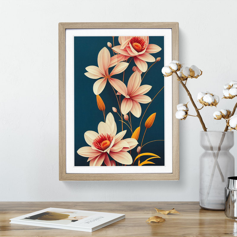 Enlightened Flowers - Framed Print, 64cm H x 46cm W, Oak