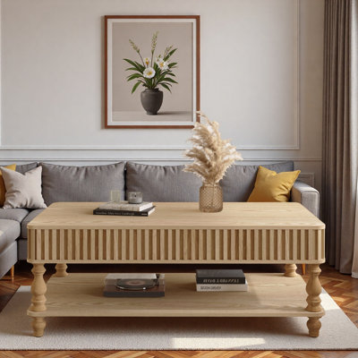 Vintage Lift-top Coffee Table With Fluted Details, Hidden Storage, Open Storage, Hydraulic And Roman Legs