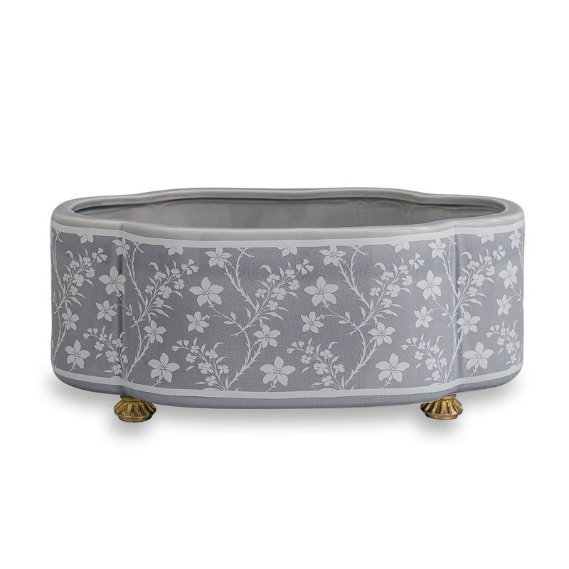 Williamsburg Foral Vine Stone Scallop Planter, Gray