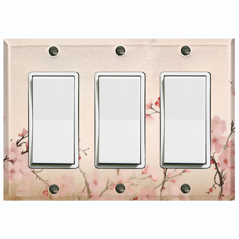 Assiette murale 3 lumières rose avec fleurs de sakura rose et blanc