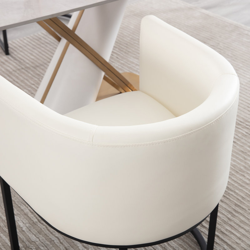 Upholstered Faux Leather Dining Chairs Modern Arm Chairs, 1, White