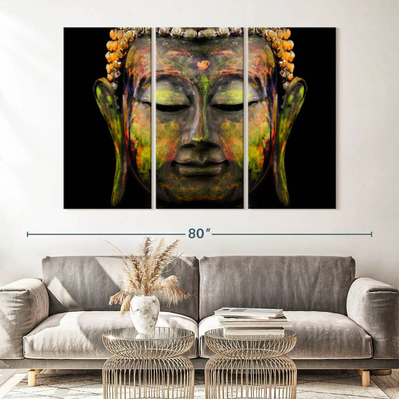Bouddha bouddha coloré sur toile, ensemble de 3 pièces, H 42 po x l 65 po x P 1,25 po