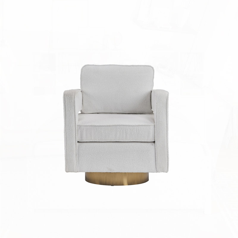 Modern Accent Swivel Barrel Chair For Living Room, White Teddy Fabric