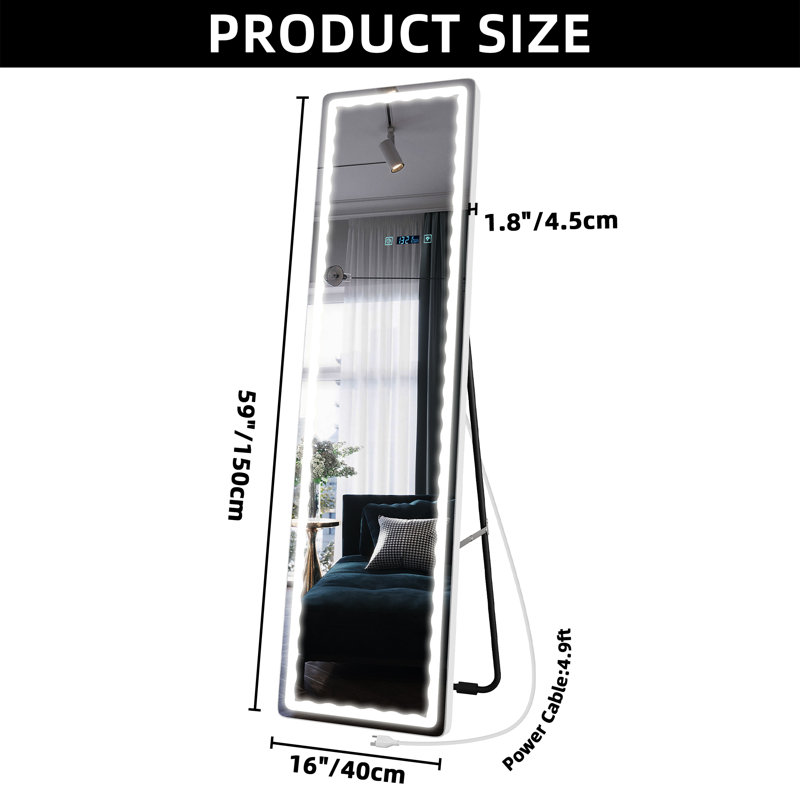 Miroir rectangulaire avec lumières Wrought Studio ™, 59 po x 16 po