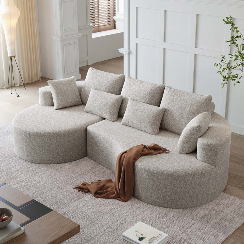 Canapé modulaire courbé à 4 places avec 7 coussins Chenille, Beige, Orienté vers la gauche