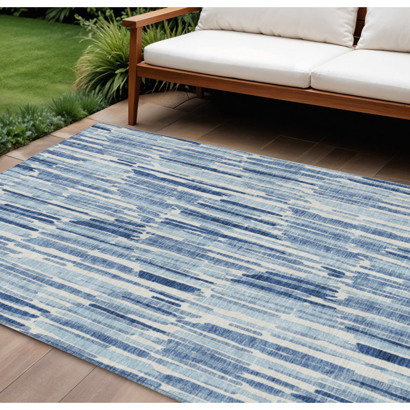 Tapis intérieur lavable abstrait bleu marine et bleu ciel HomeRoots 10 pi x 14 pi