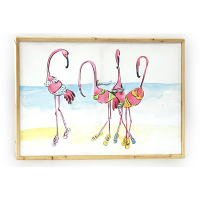 Décoration murale en bois et toile flamant roses