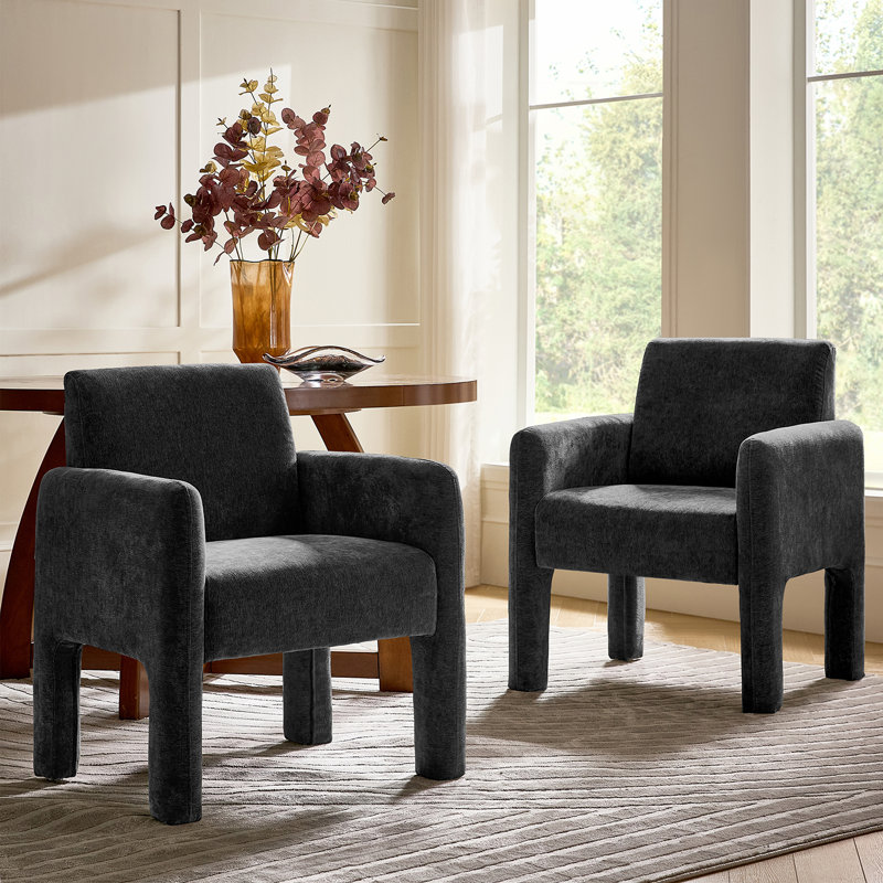 Chaise rembourrée Natalie de 26 po de largeur avec pieds en bois massif, Noir