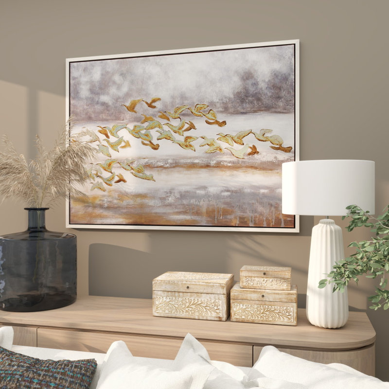 Toile dorée, art mural encadré argenté