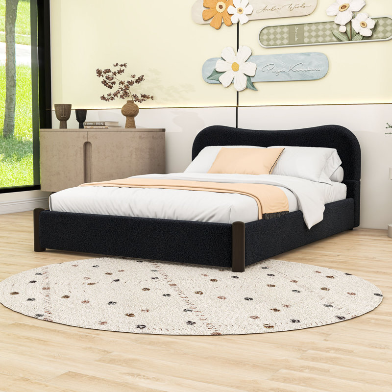 Lit plateforme et tête de lit tapissier en bois, Black, Queen