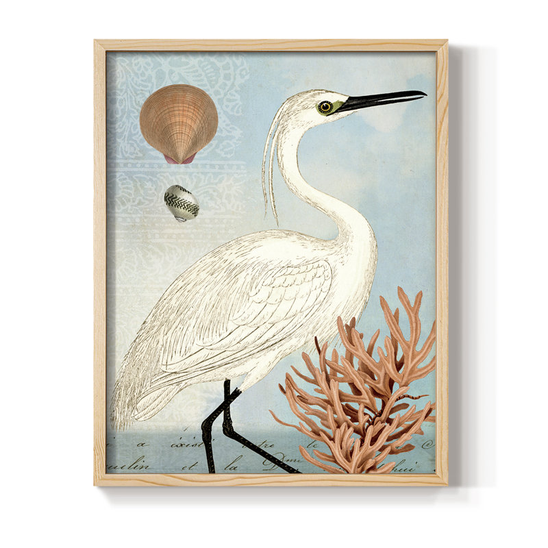 Blue Egret Framed Print - Solid Wood, Natural, H 11 po x l 9 po