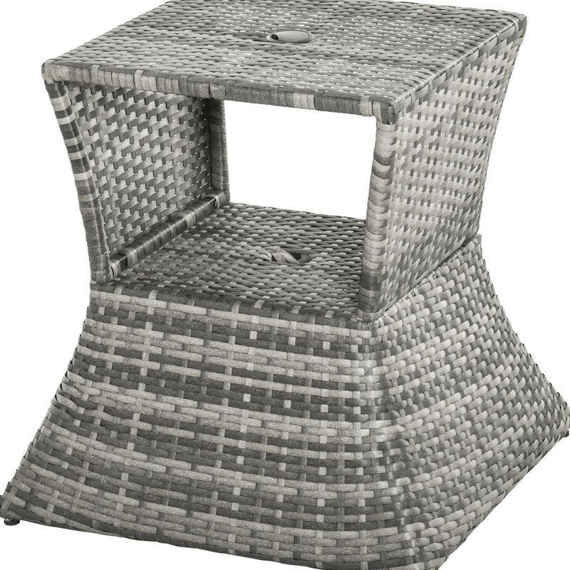 Side Table With Umbrella Hole From - 2 Tier Outdoor Shelf For Gardens, Patios, Backyards Metal, Mixed Grey Patio Storage Living Garden, Backyard ,